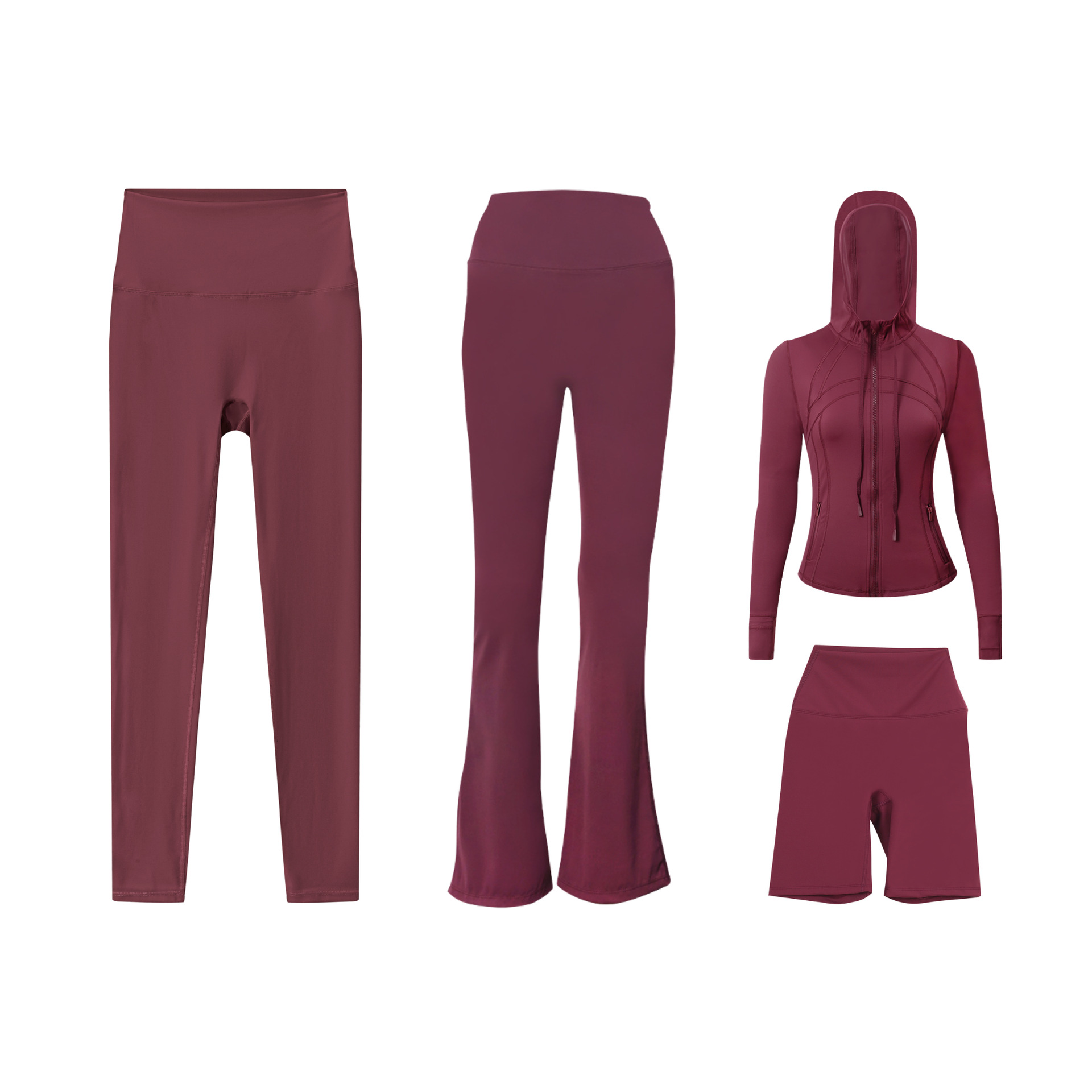 Dames sport set 4-delig met capuchonjas flared en capri broek_voghion.com