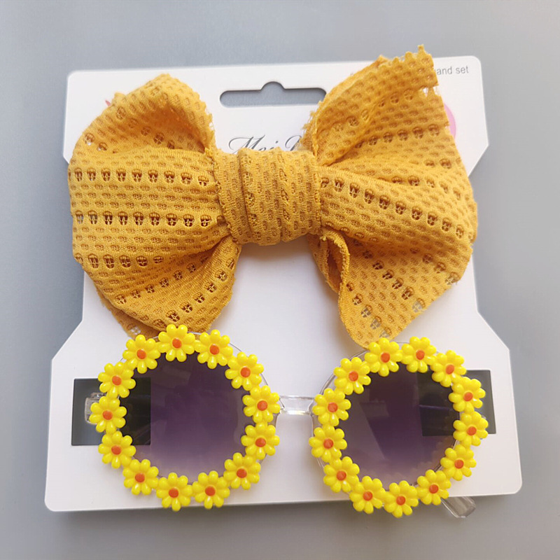 Children's Bow Hair Band Sunglasses Suit Quantity Cute Solid Color Bow Knot Plastic Cloth Handmade Hair Clip 1 Piece