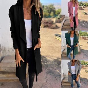 2025 Amazon Wish AliExpress foreign trade_fall/winter lapel long knitted cardigan thin woolen coat