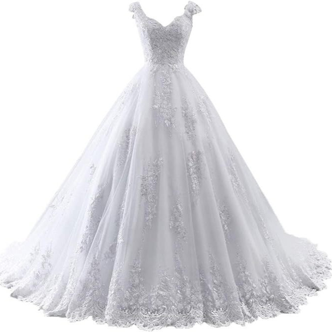 2025 Spring Deep V-Neck Lace Slimming French Style Bridal Wedding Dress with Long Train