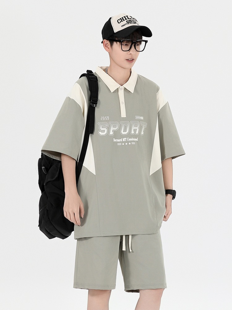 Joven hombre 2025 verano polo solapa suelta traje de manga corta marca de moda deportes de gran tamaño traje de dos piezas