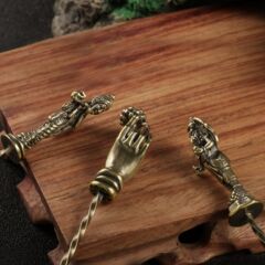 跨境異域風仿古董做舊黃銅茶針煙針疏通針簪子茶道長針古銅工藝品