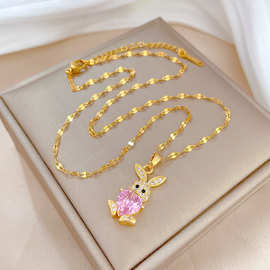 【钛钢】弯耳兔子奢华跨境宴会婚庆项链女网红百搭锁骨链钛钢