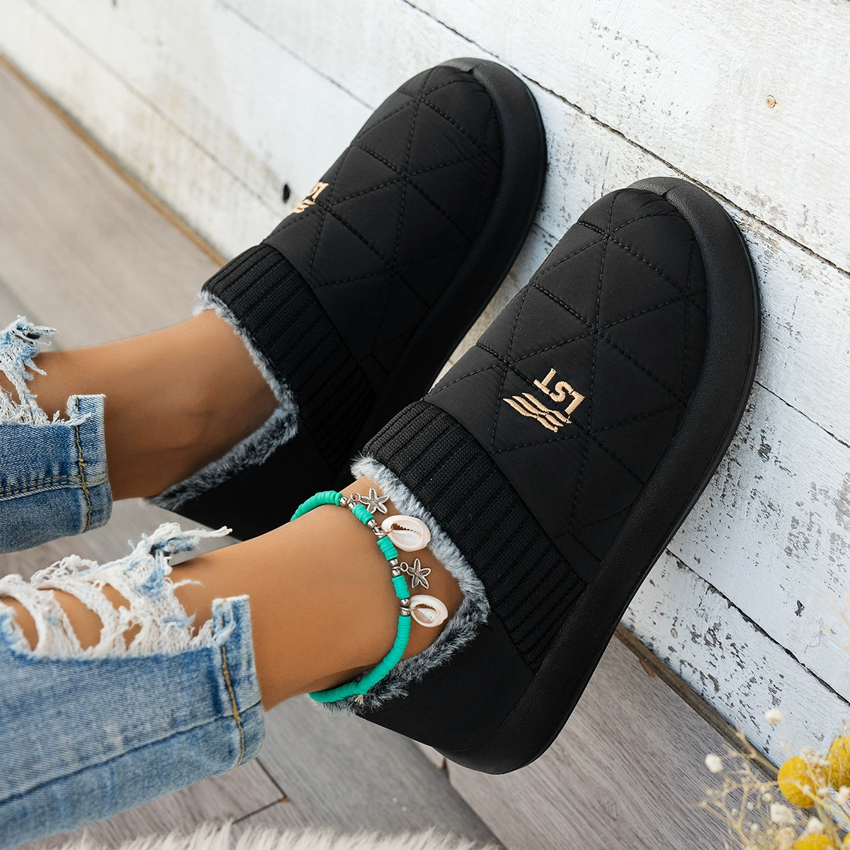 Зимняя женская бархатная утолщение теплая хлопчатобумажная обувь нескользящая водонепроницаемая маслостойкая удобная мама обувь для отдыха офиса внешняя торговля