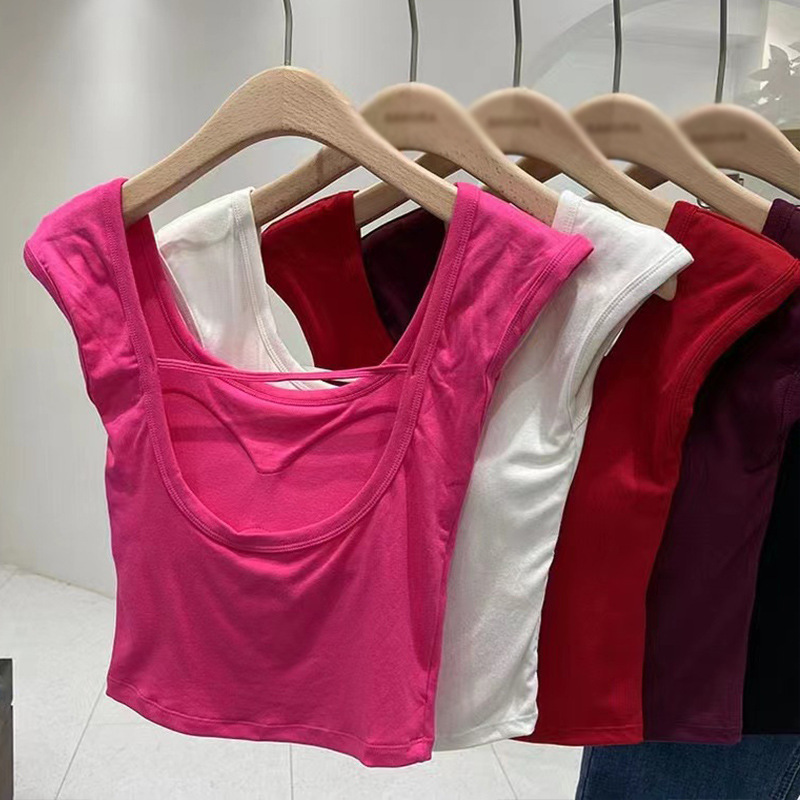 Explosions American Style Shoulder Pure Desire Spice Girl Design Sense Vest A Bar Backless Sexy T-Shirt Slim Square Collar Top
