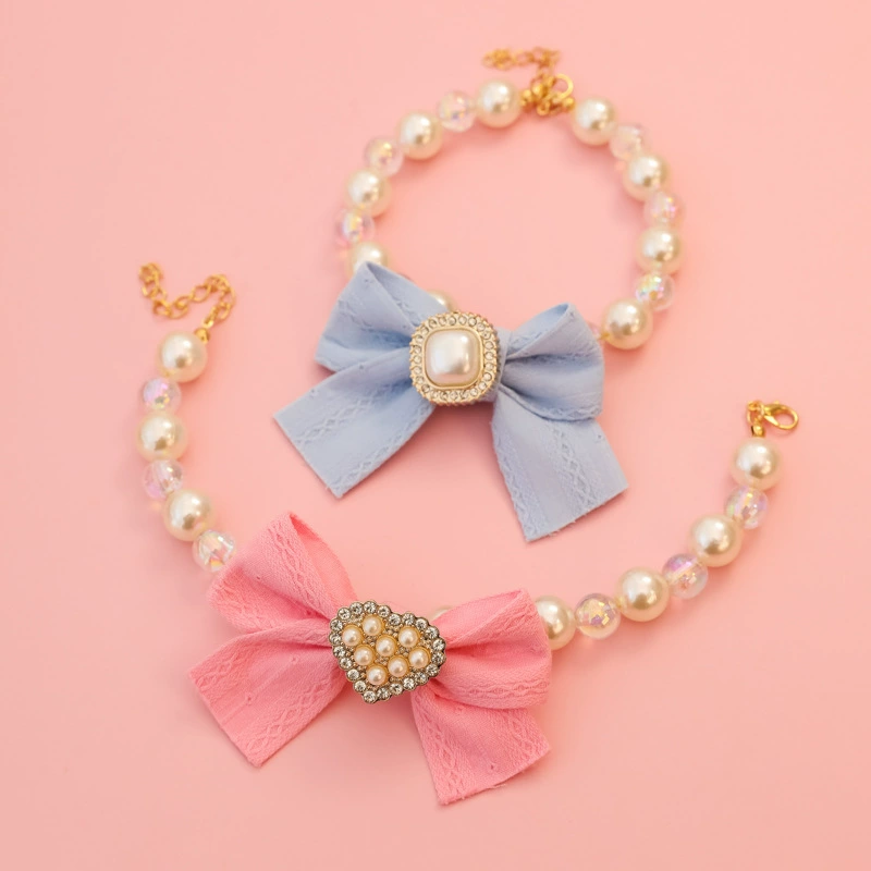 Жемчужное ожерелье для домашних животных, ошейник для котенка, собаки, милый декор для любви, бесшумный регулируемый стразы