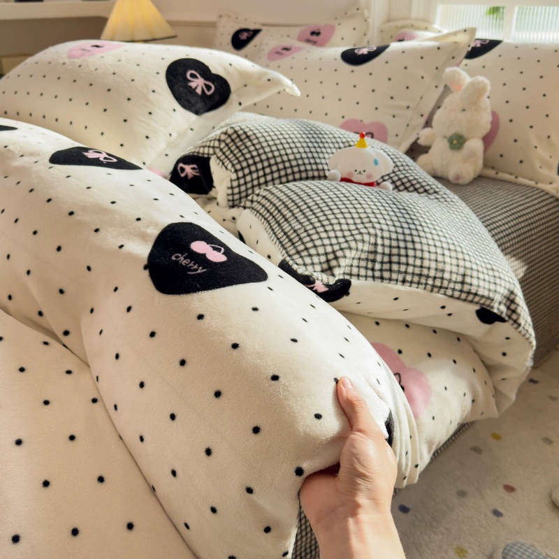Demi-season velvet warm jeans, children's set, fleece fitted sheet, keep warm fleece duvet cover, 4 piece set, 3 piece set