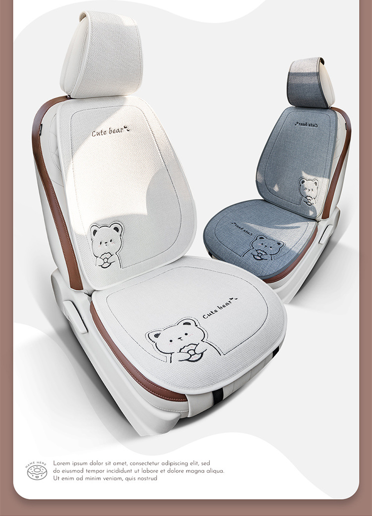 New Linen Donut Bear Cartoon Four Seasons Car Seat Cushion Set
