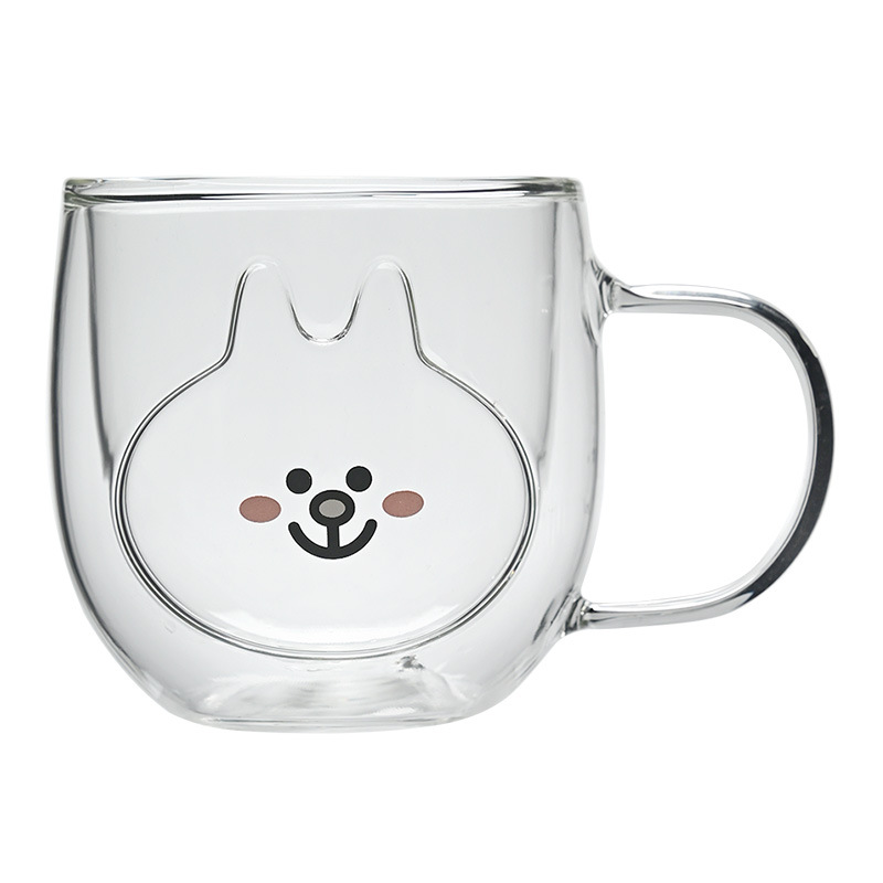 Hermosas tazas de vidrio de doble capa, tazas de menú aisladas de alto silicio con mango, tazas de agua de oficina doméstica, tazas de desayuno, tazas de café