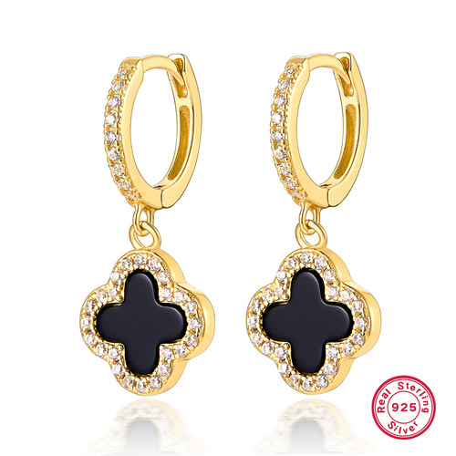 S925 Silver Jewelry Set Cross-border Hot Selection Enamel Natural Mother-of-Pearl Four-Leaf Clover Necklace Earrings Classic Versatile Style