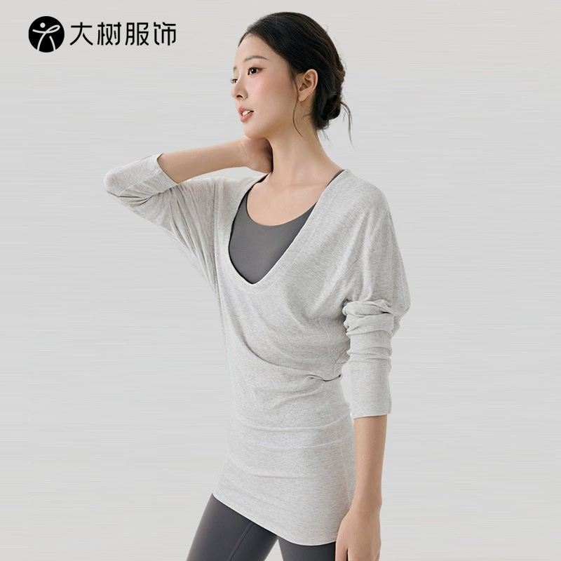 大U领普拉提训练运动罩衫女遮屁股慵懒宽松蝙蝠袖长袖瑜伽服上衣
