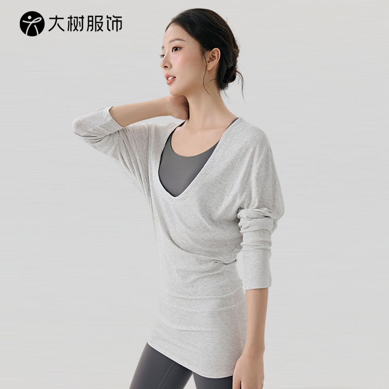 Large U-Neck Pilates Training Sports Cover-Up for Women, Covering the Buttocks, Lazy Loose Batwing Sleeve Long-Sleeve Yoga Top Large U-Neck Pilates Training Sports Cover-Up for Women, Covering the Buttocks, Lazy Loose Batwing Sleeve Long-Sleeve Yoga Top