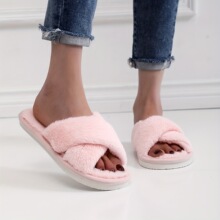 W 20521 Ladies cross-strap plush slippers Ůʿ���控ë�q����