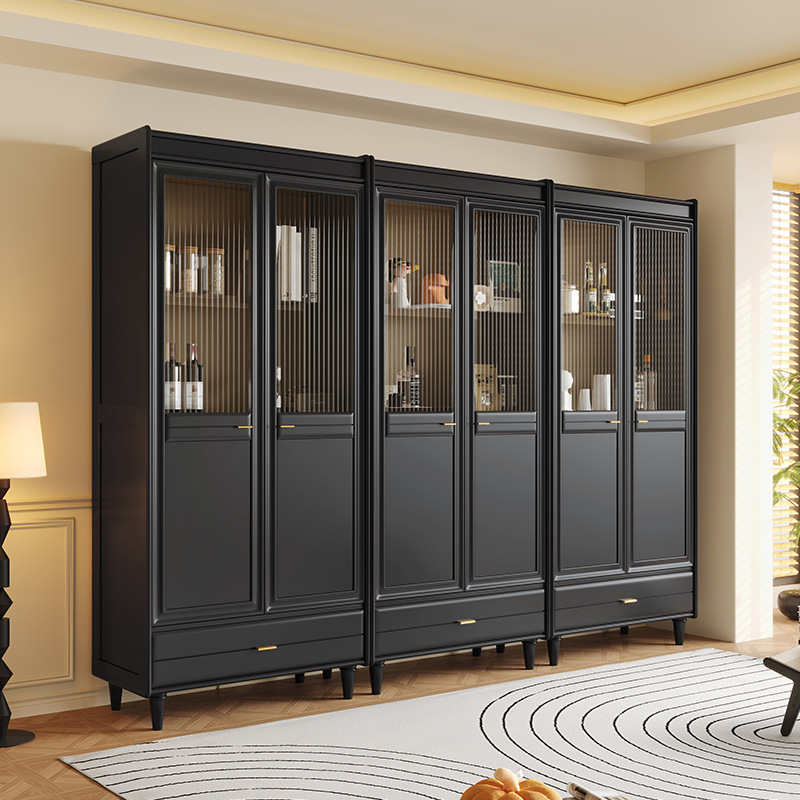 American Style Solid Wood Bookcase Simple Style Bookcase Bookshelf Household Floor-Standing Wine Cabinet with Glass Door for Living Room Storage Locker