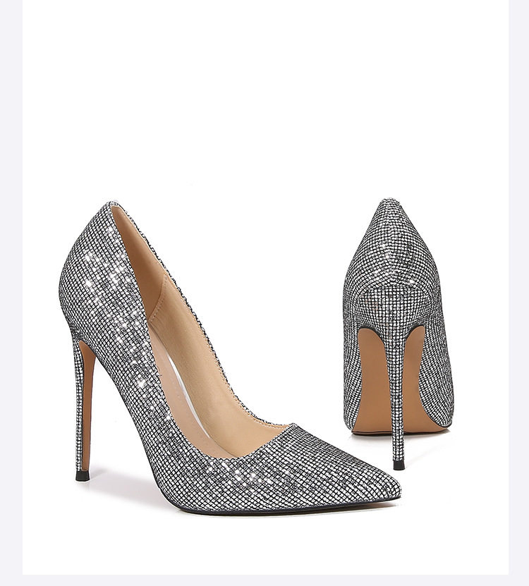 Giày cao gót nữ mũi nhọn gót siêu cao phủ sequins lấp lánh phong cách Âu Mỹ — Màu bạc, Màu sắc, Màu vàng, Màu đỏ chi tiết 29