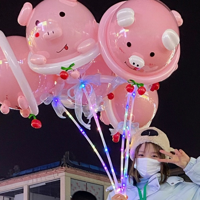 Glow-in-the-Dark Pig Balloon, Children's Cartoon Style, Creative Handheld Balloon, Internet Star, Popular Street Stall Promotion, Hot Selling Bobble Head Balloon
