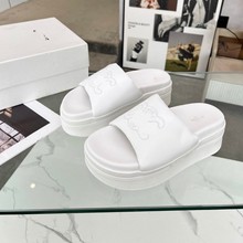 广州高品质~25新款凯旋门厚底拖鞋增高百搭一字蹬沙滩真皮拖鞋女