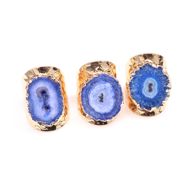 Irregular Pattern Unisex Gender Plating, Inlay Design Casual Irregular Agate Brass Natural Stone Wholesale Open Ring