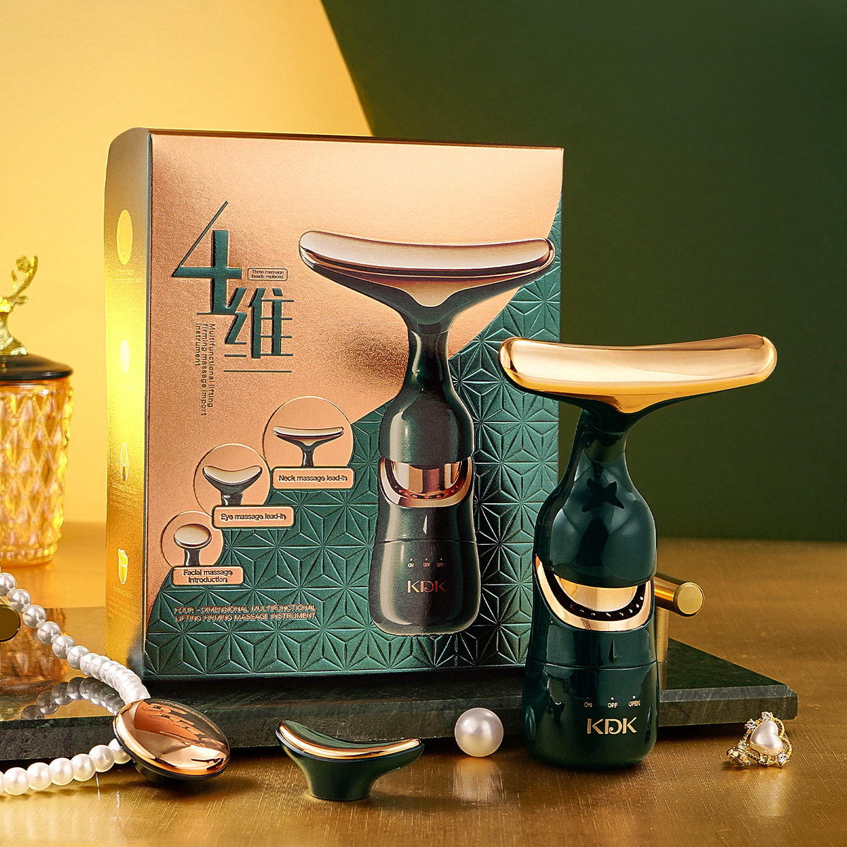 Cross-border KDK four-dimensional massage imported beauty instrument CE foreign trade English 3In1 Face Massager Neck