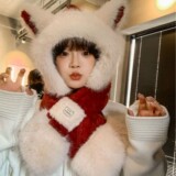 Милая бархатная шапка, шарф, утепленные перчатки, утепленный комплект, плюшевая, 3 предмета