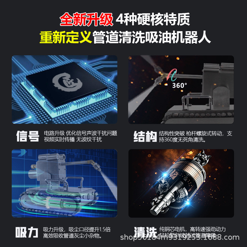 酒店大型油烟机管道清洗机器人360度旋转油烟机清洗机器人管道机