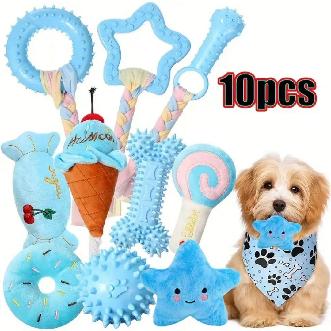 10 комплектов прочных игрушек для собак, устойчивых к укусам Tpr и плюшевая веревка игрушки для маленьких и средних собак