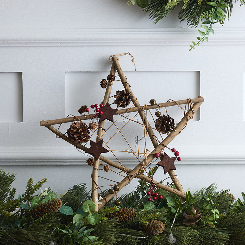 Navidad nueva estrella de cinco puntos colgante decoración navideña ventana del centro comercial colgante de madera colgante estrella hotel