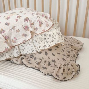 Class A Korean floral fresh cotton gauze pillowcase adult 48x74 single pillowcase soft skin-friendly comfortable