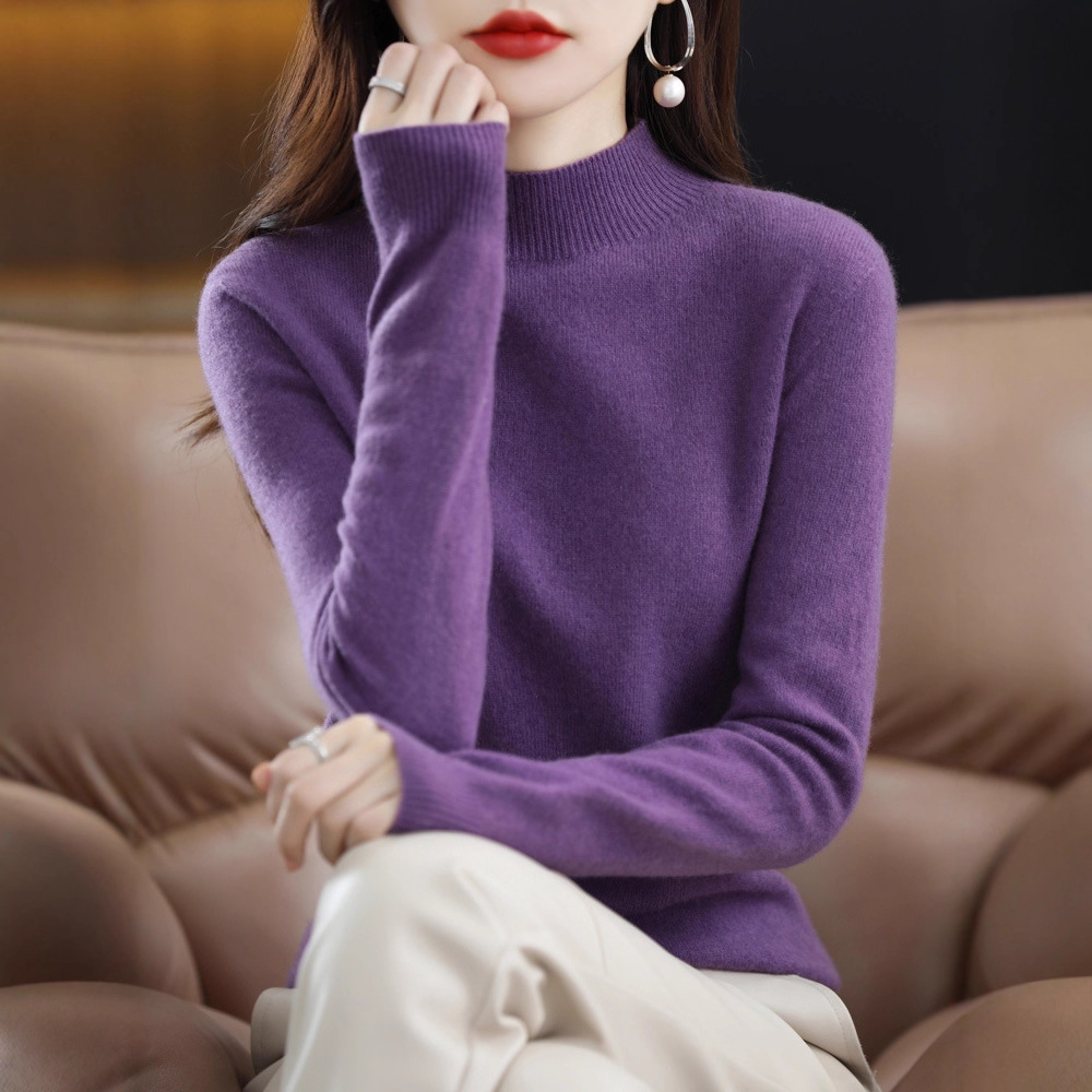 Suéter de lana estilo corto con cuello medio alto, novedad de invierno 2022, suéter ajustado y cálido para mujer, moderno y versátil