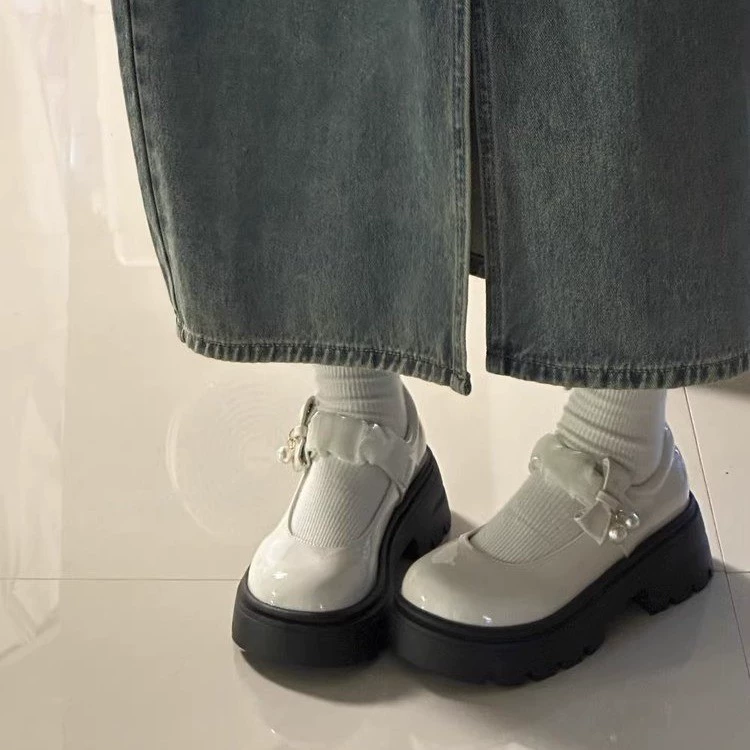 Новые женские туфли JK 2025 года с круглым носком и в стиле Мэри Джейн, французские туфли на толстой подошве с увеличенной высотой и массивным каблуком для осени.