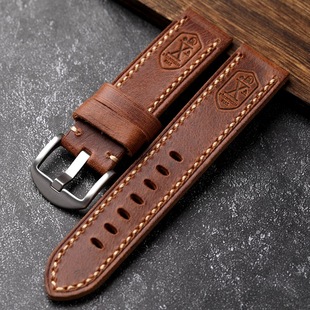 Handmade first layer cowhide strap vintage genuine leather 20 22 23 24mm fit copper watch genuine leather men's genuine leather watch chain