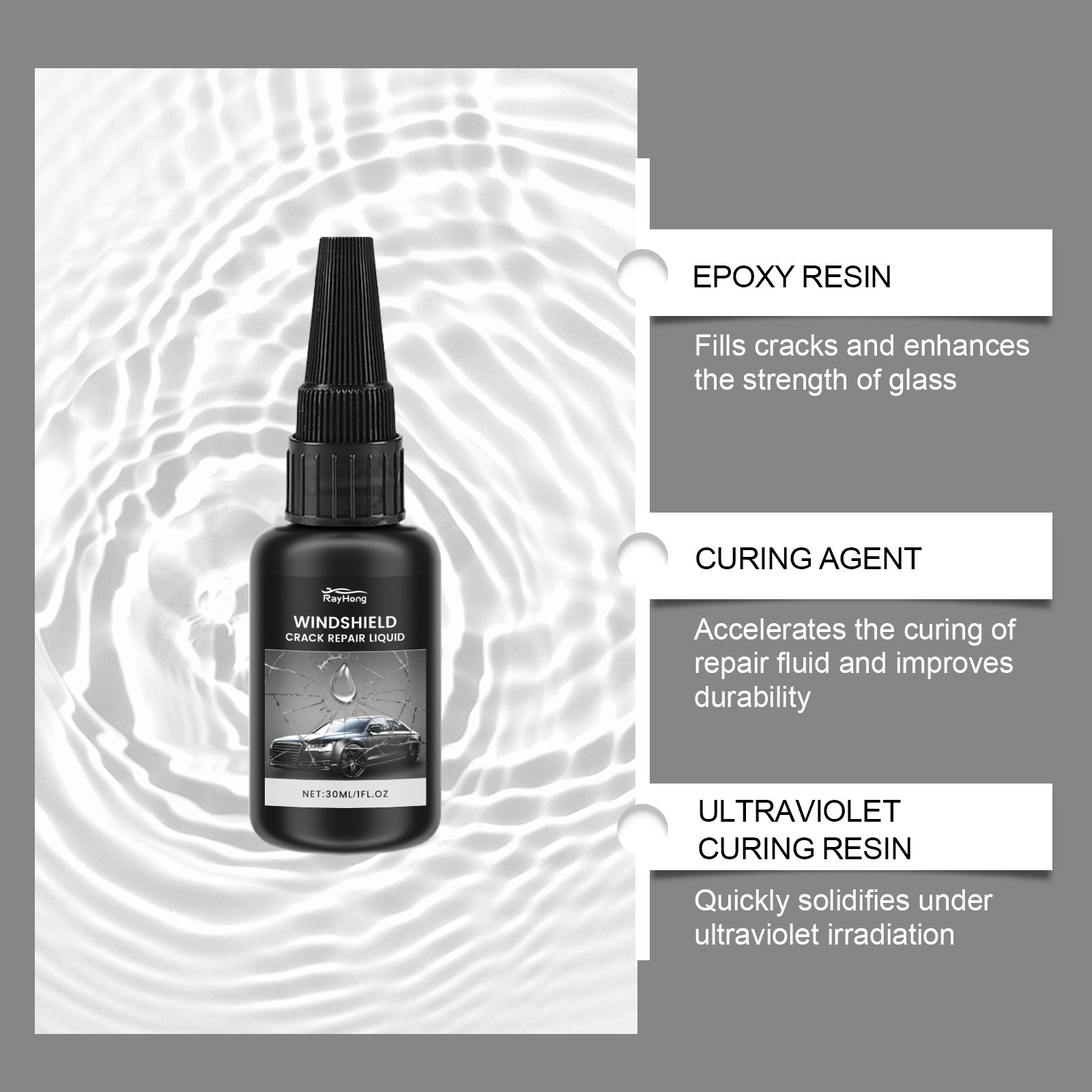 Rayhong Windshield Repair Glue Windshield Crack Scratch Repair Clear Vision Care Glue