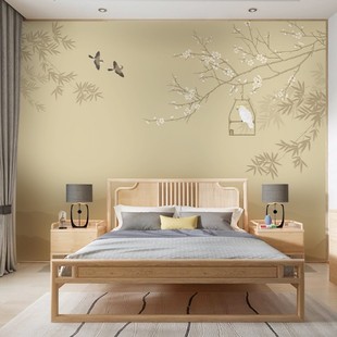 Simple Chinese style crane Chinese style bamboo wallpaper living room wallpaper bedroom bedside mural TV background wall wallpaper