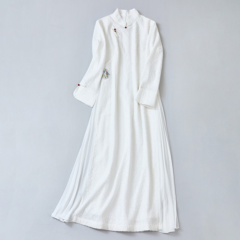 Chantafu 2025 New Autumn and Winter Chinese Style Ao Dai Cheongsam Dress New Chinese Style High-End Lace Composite Dress