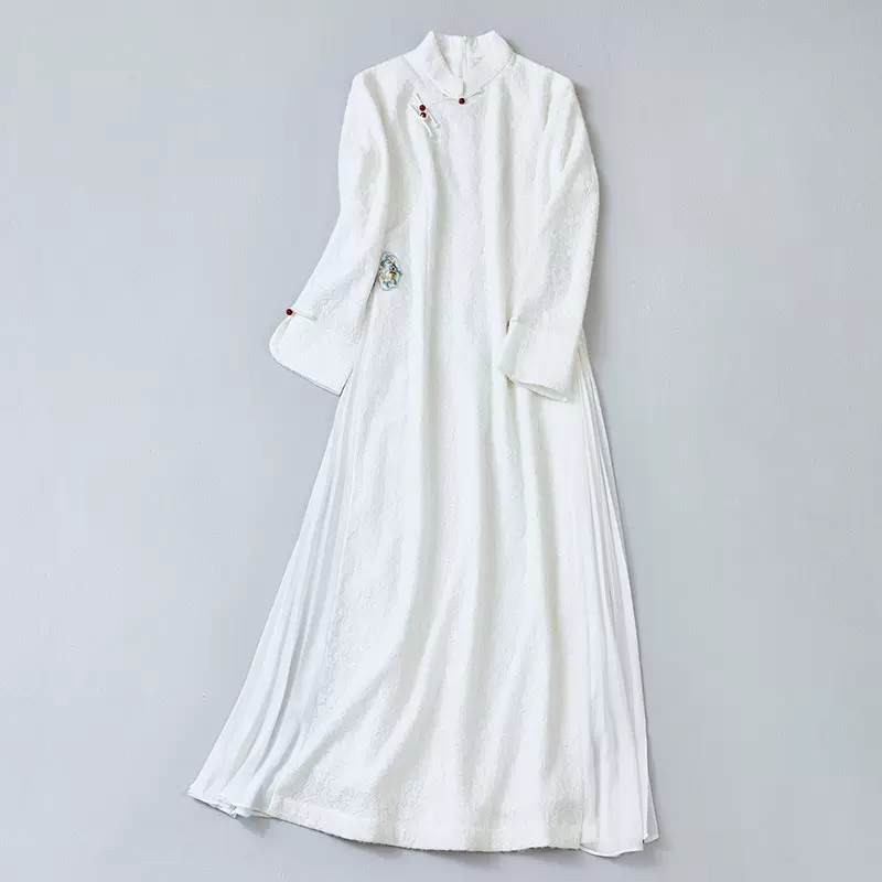 婵茶赋2025新款秋冬中国风奥黛旗袍裙新中式高级感蕾丝复合连衣裙