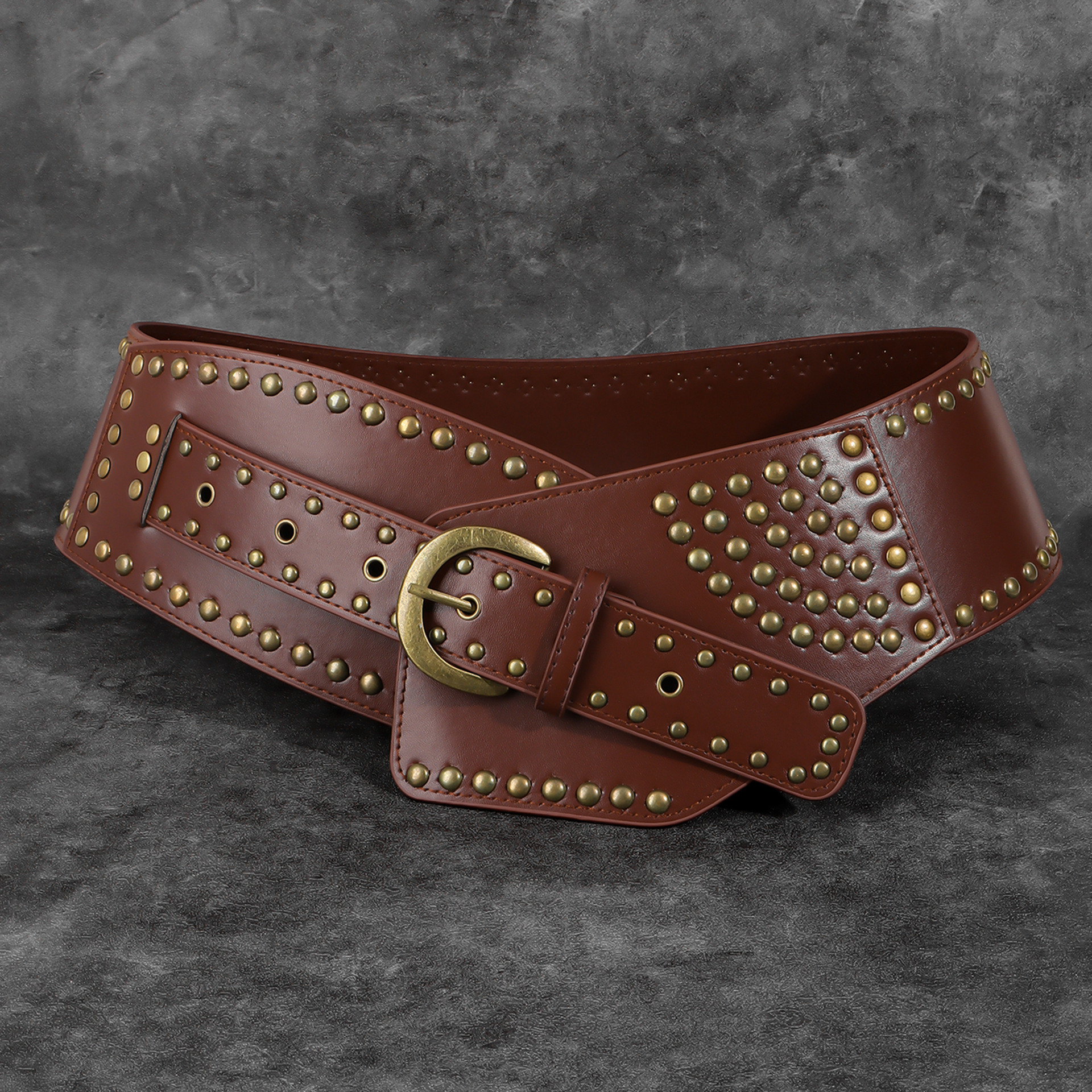 Nuova cintura transfrontaliera, coprivita Spicy Girl con rivetti punk decorativo gonna tendenza industria pesante occidentale abbinata a fibbia ad ago per cintura accattivante_voghion.com