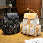 跨境通勤双肩包女士2025抽绳休闲印花大容量简约旅行包电脑收纳包