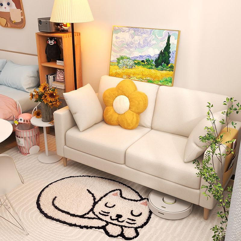 Sofa for Living Room, Small Apartment, Nordic Minimalist Style, Bedroom, Three-Seater, Trendy Fabric, Simple Double Sofa for Rental Apartment