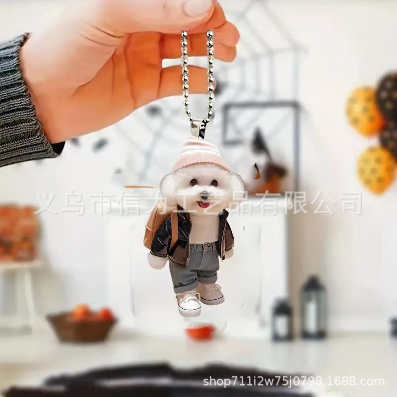 Cross-border nuevo creativo 2D lindos perros de peluche cachorro hombre mochila colgante acrílico colgante de automóvil