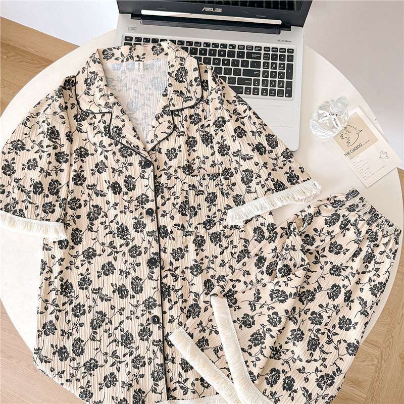 New Short-sleeved Lapel Shirt Pajamas Women's 2024 Summer High-end Light Luxury Outwear Cardigan Home Clothes suit