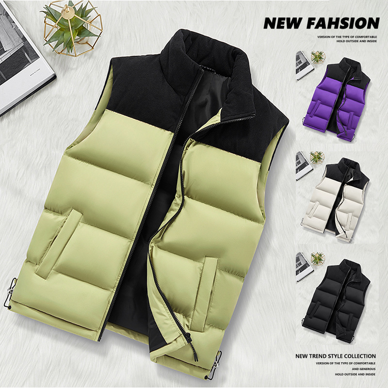 Cross-Border down Cotton Vest for Men, Autumn and Winter Thickened Warm Couple's Vest, Large Size Puffer Vest Jacket