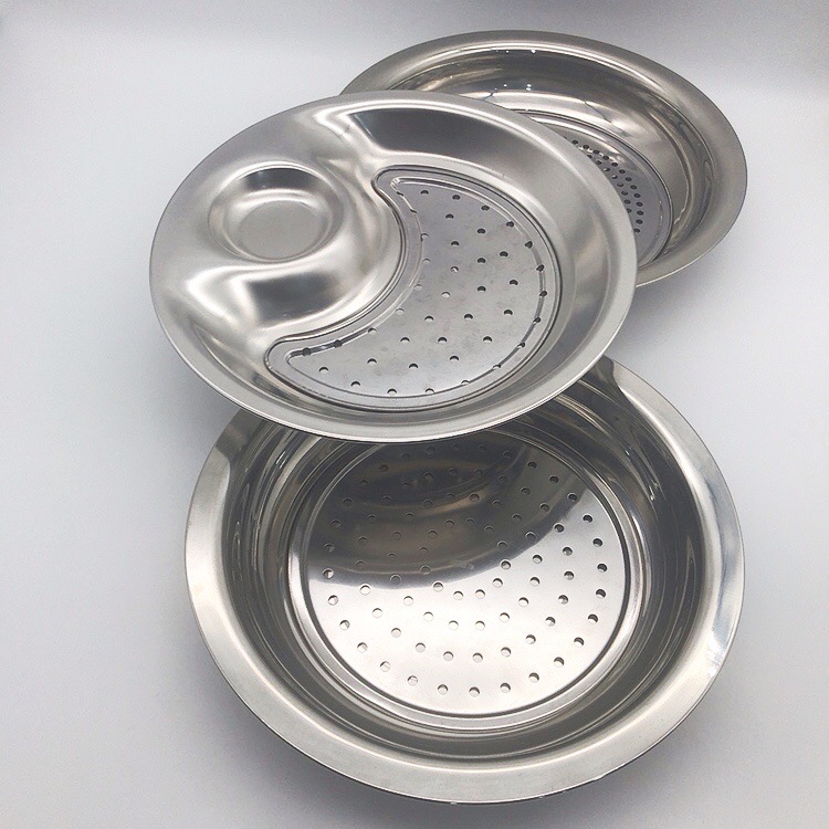 不鏽鋼餃子盤加厚帶醋碟瀝水雙層盤家用飯店廚房商用圓盤托盤菜盤