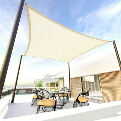 Four-Corner Waterproof Sunshade Sail Polyester Waterproof Sun Protection Uv-Resistant Shade Cloth Sunshade Net for Courtyard Outdoor Villa (Avtomobil yan çətirləri) - cream-white-2x2m