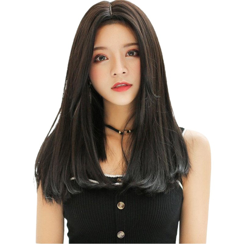 Peluca al por mayor de fábrica de las mujeres flequillo de longitud media cabello largo esponjoso hebilla interior natural rollo Peluca de fibra química conjunto entrega de una pieza