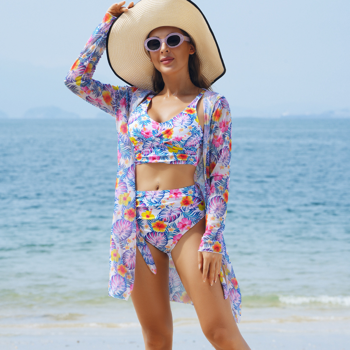 GraceChic Ming Yi New European And American Fashion High-End Sexy Multi-Color Printed Bikini BIKINI Three-Piece Women's Swimsuit_voghion.com