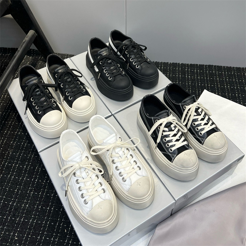 2026 New Style Cross-Pattern Thick-Soled Canvas Shoes Summer Leather Meteorite Shoes Black and White Color-Blocking Casual Distressed Shoes 2026 New Style Cross-Pattern Thick-Soled Canvas Shoes Summer Leather Meteorite Shoes Black and White Color-Blocking Casual Distressed Shoes