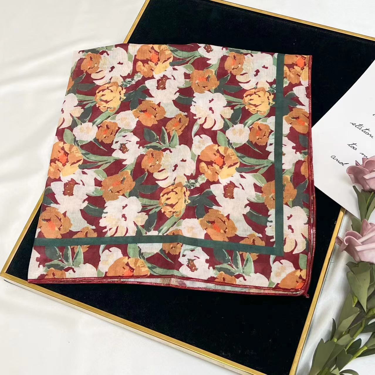 60g Weight Kerchief Classification Daily Occasion cotton and linen Material Flower Pattern Summer Season Women's Gender IG Style Style Women's IG Style Flower Cotton And Linen Kerchief 39