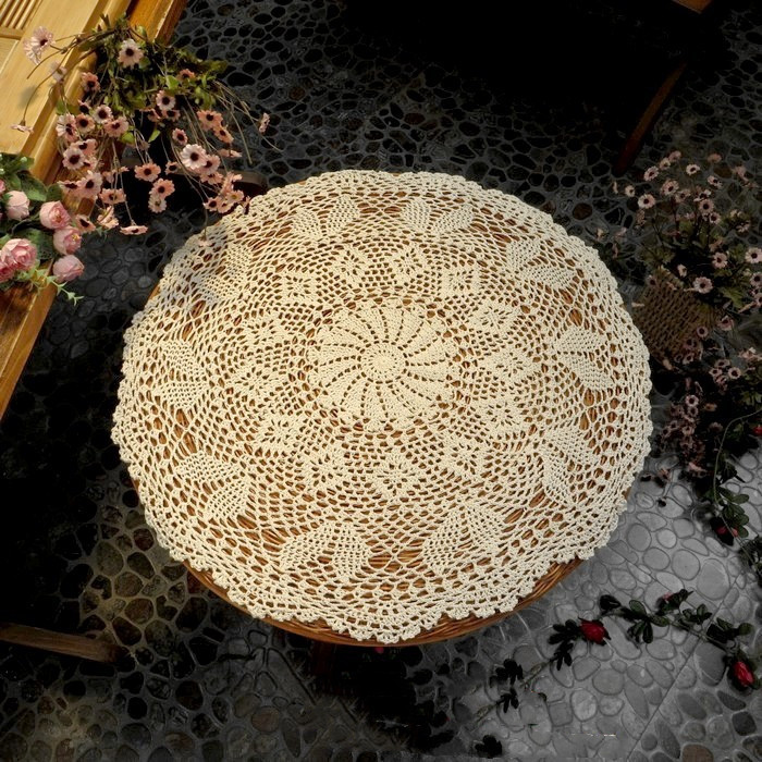 Handmade crochet round table table cloth American crochet cotton lace woven decorative cover cloth white rice 55-60cm