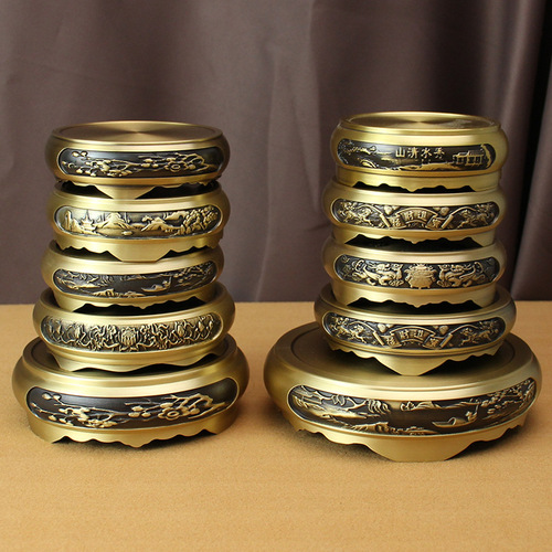 Brass base brass landscape base Chinese retro ornaments home plum blossom base small copper crafts