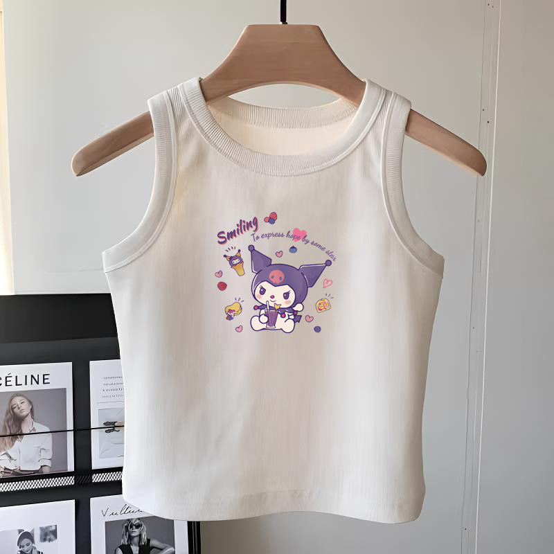 Girls' Clothing Pure Cotton White Sleeveless T-Shirt Vest Summer Middle and Large Children's Fashionable and Versatile Suspender Tops for Outer Wear